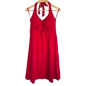 Denver Hayes Red Built-in-Bra Halter Mini Dress Stretch‎ Knit Empire Waist
